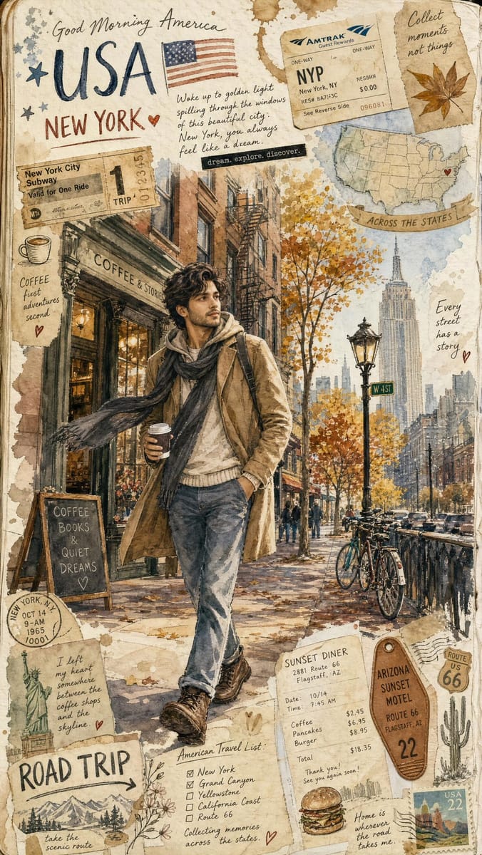 梦幻美国旅行手账：水彩手绘插画创作指南