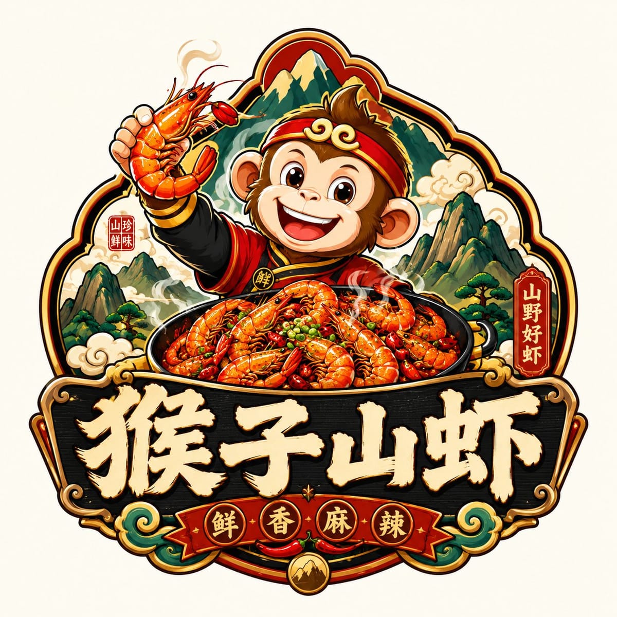 国潮风餐饮徽章Logo设计大师