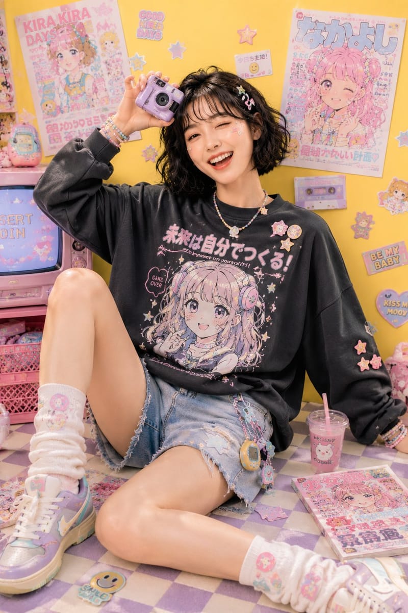 粉彩原宿风·卡哇伊Y2K时尚社论人像