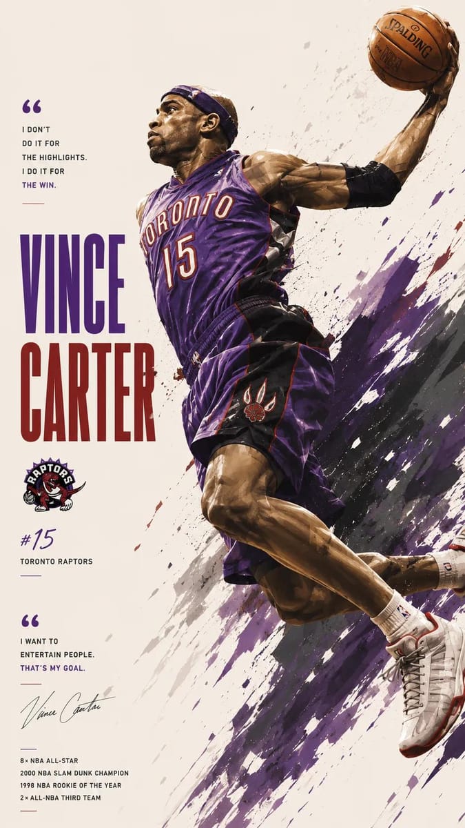 NBA传奇球星动态海报：扣篮英雄运动插画设计