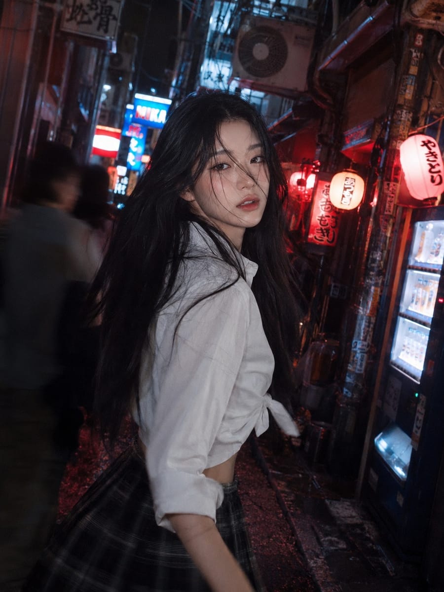 东京窄巷·霓虹情绪人像摄影提示词