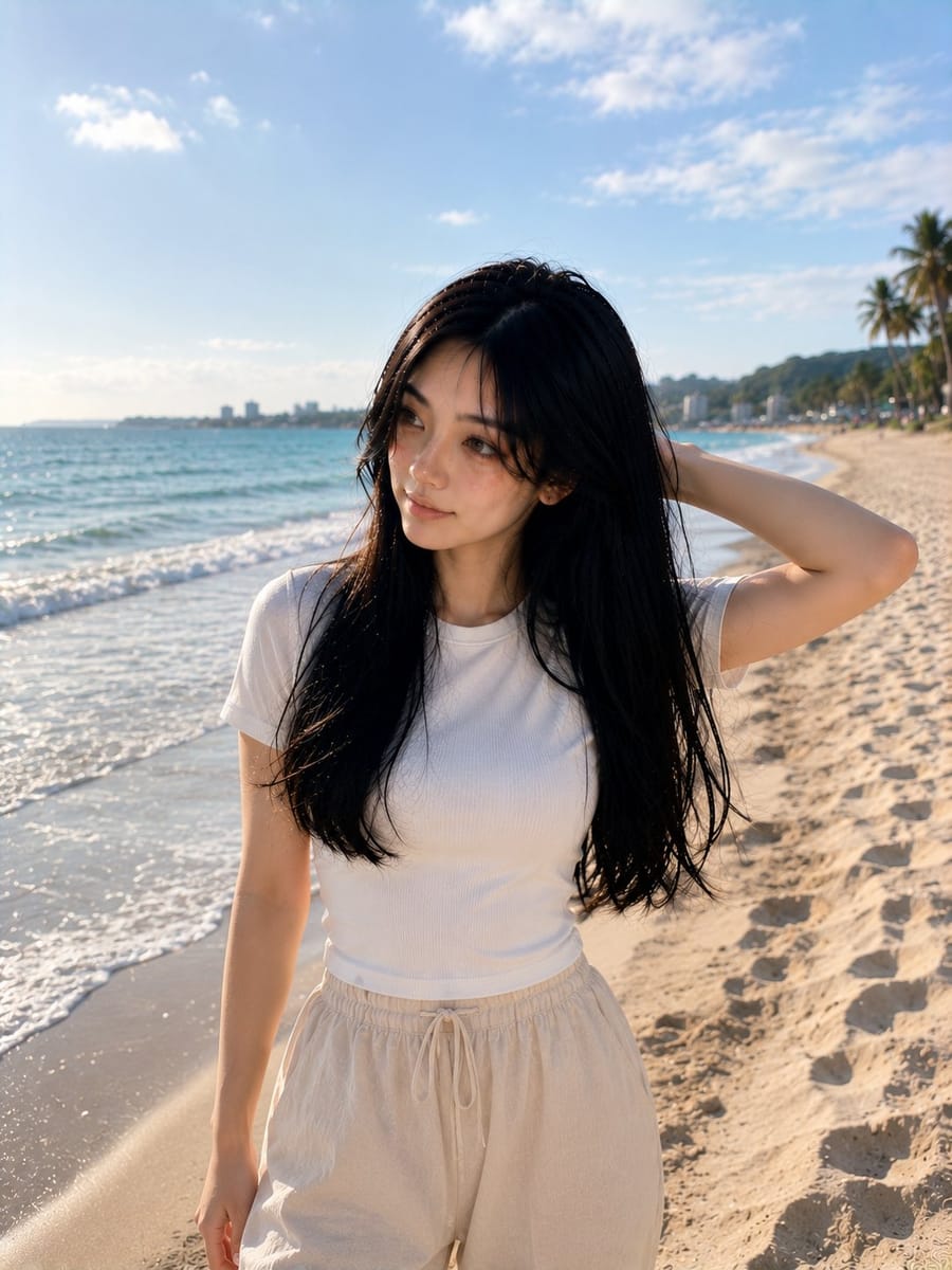 落日海滩·超写实韩系女神人像
