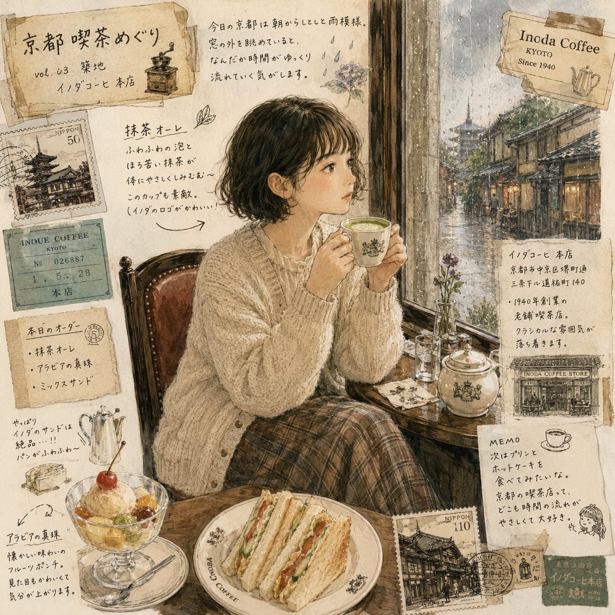 京都雨中喫茶店：复古写真与吉卜力风插画