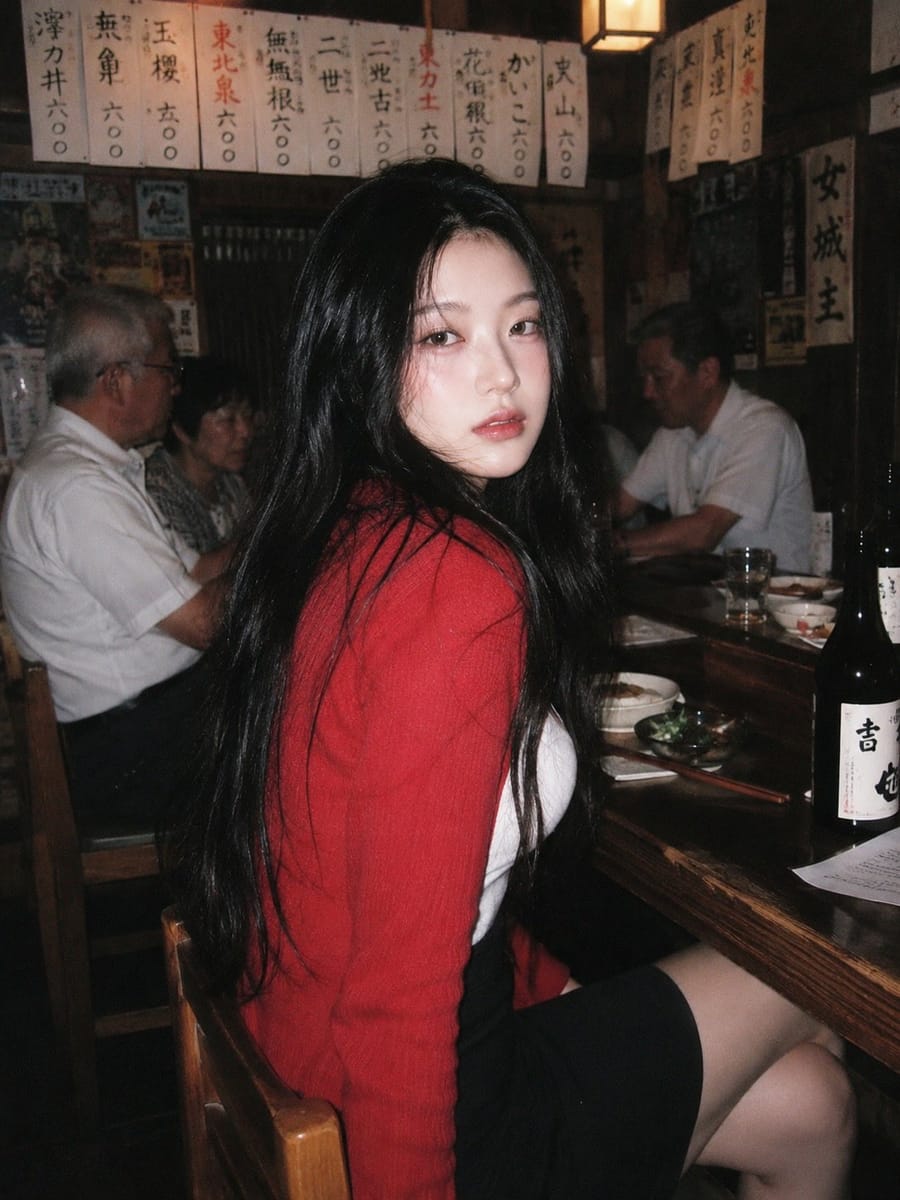 日式居酒屋·红衣少女90年代胶片复古快照