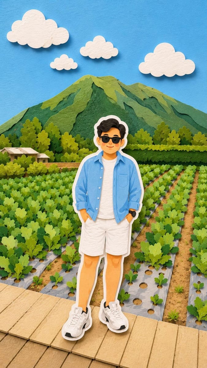 3D叠层纸雕童话场景：Q版少年少女旅行插画