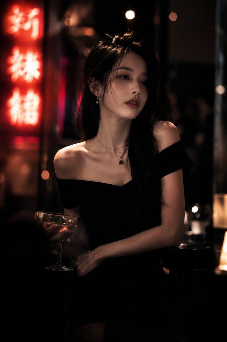 暗夜魅影 | 黑发美女酒吧电影感人像写真