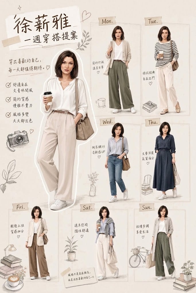 暖色剪贴簿·一周穿搭灵感海报
