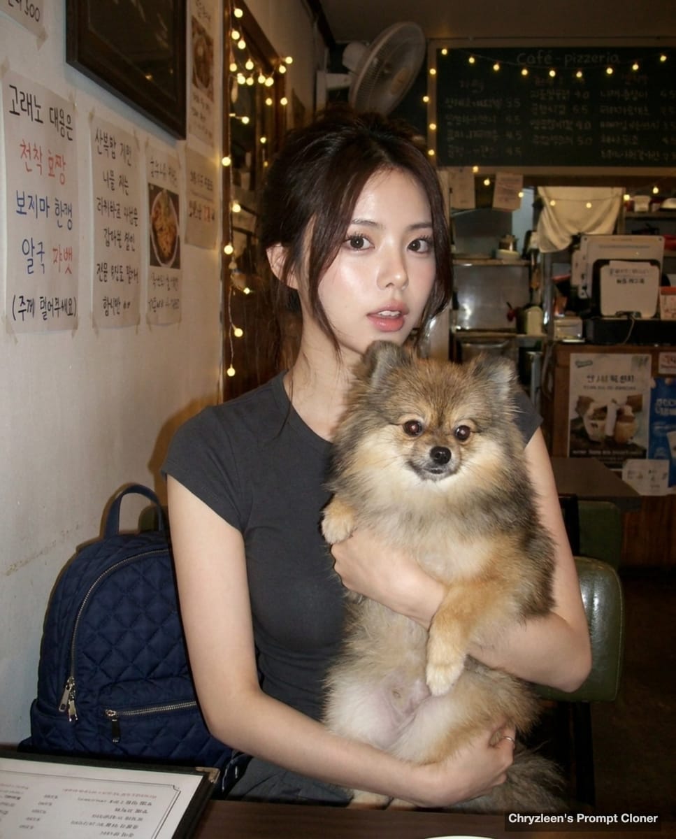索尼爱立信K800i复古韩系咖啡店｜博美犬与女孩的温馨快照