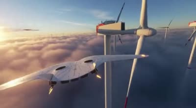 震撼高空环绕：风力涡轮机穿云破雾电影级镜头