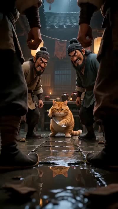 热血猫咪夜战：电影级动作喜剧场景生成